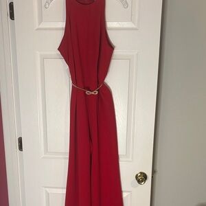 Like New Tommy Hilfiger Elegant Red Sleeveless Jumsuit with Gold Belt
